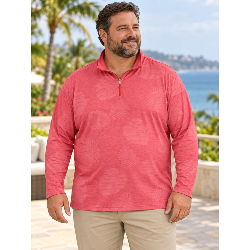 K324. Tommy Bahama IslandZone Mens 3XLB Coral Tropical Leaf Quarter Zip Pullover
